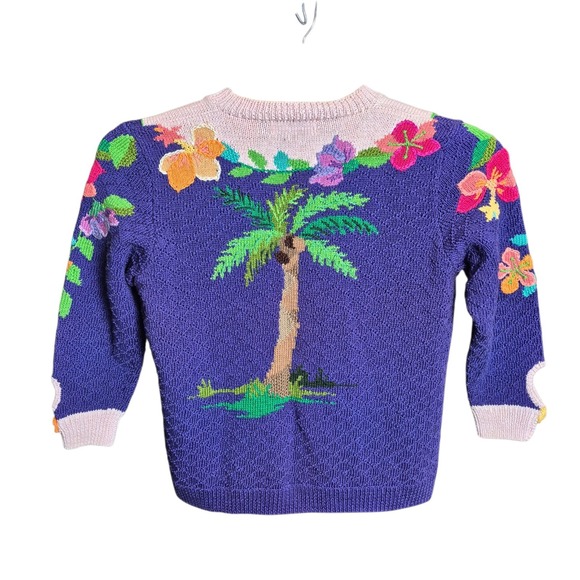 VTG Collectibles by Terri Women's L Tropical Cardigan Sweater Floral Palm Beach - Picture 3 of 7